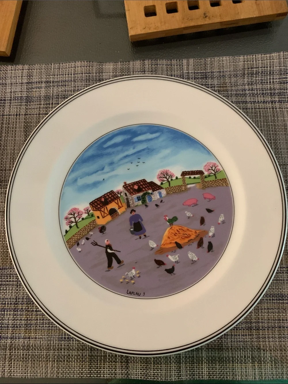 Villeroy & Boch Porcelain Plate with Blue Sky and Purple Farm Scene (set of 2) - Picture 1 of 4